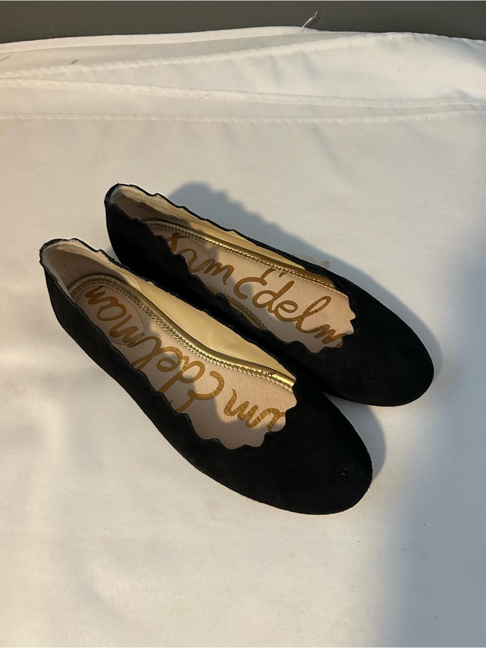 Sam Edelman Black Suede Scallop-Edge Flats